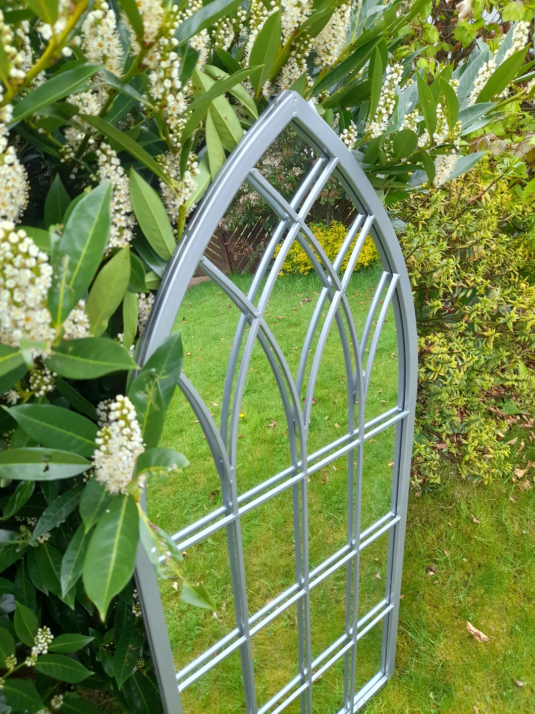 garden mirror - silver metal
