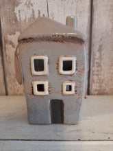 Load image into Gallery viewer, Village pottery tall house mini tealight holder - grey
