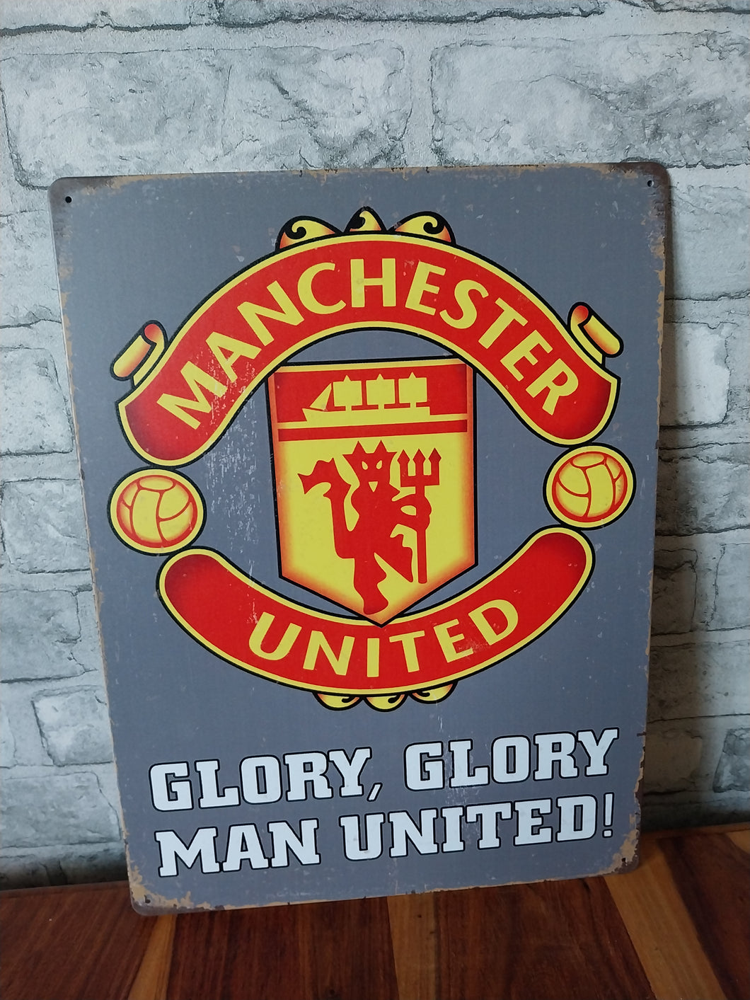 Manchester united grey vintage style metal sign