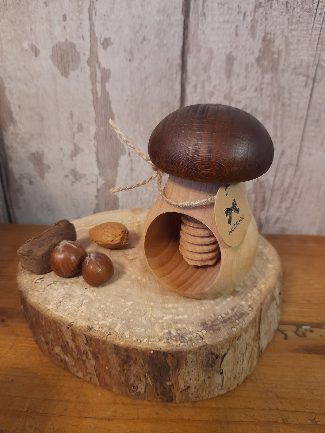 toadstool handmade wooden nutcracker brown top