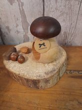 Load image into Gallery viewer, toadstool handmade wooden nutcracker brown top
