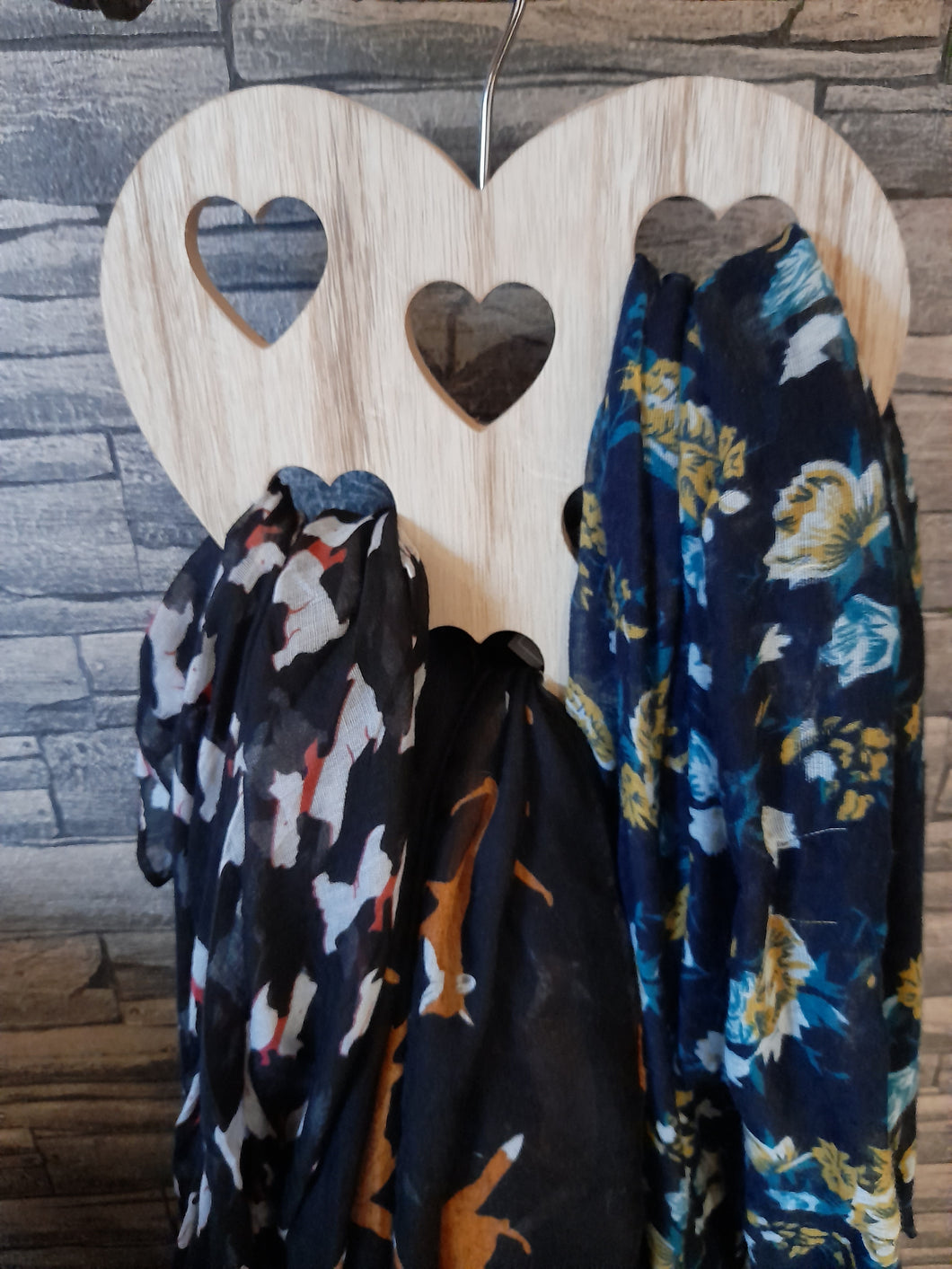 heart shaped wooden scarf holder