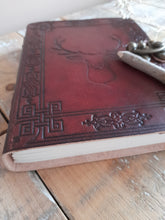 Load image into Gallery viewer, Leather bound note book - stag design
