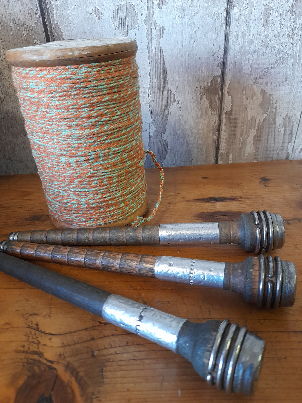 antique industrial textile bobbins x 3