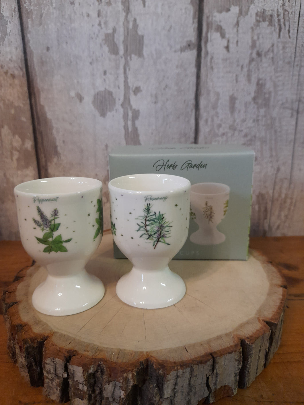 herb design egg cups x 2