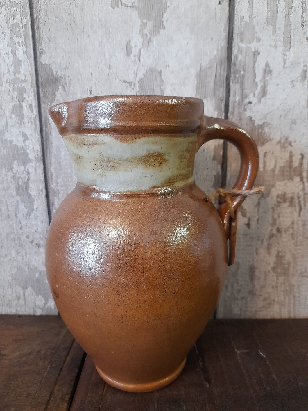 Salt glazed stoneware pitcher